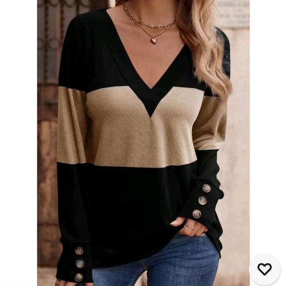 Dokotoo Sweaters - Dokotoo Color Block Long Sleeve V-neck Top with Button Accents NWT